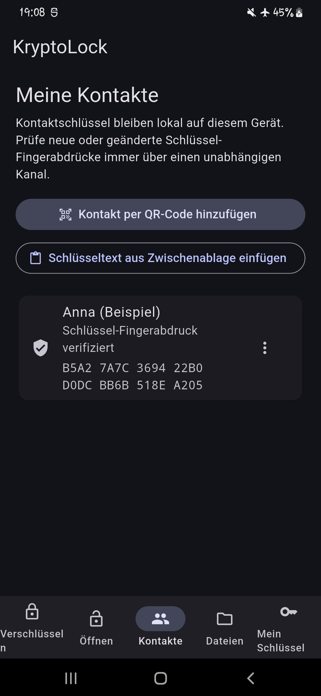 Liste verifizierter Kontakte